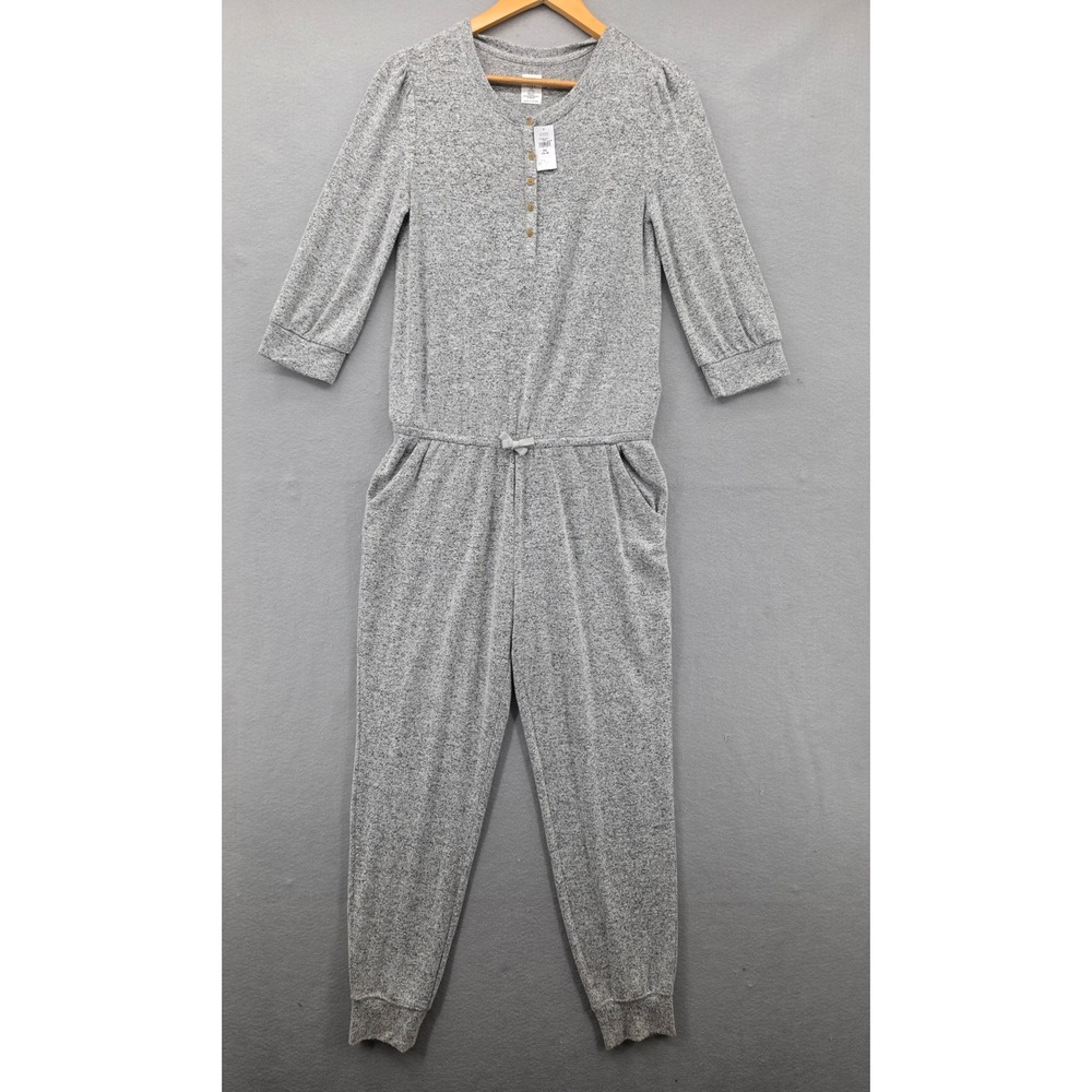 Gap Kids Girls XXL 14-16 Gray Marl Henley Jumpsuit Puff Sleeve Jogger NWT Soft